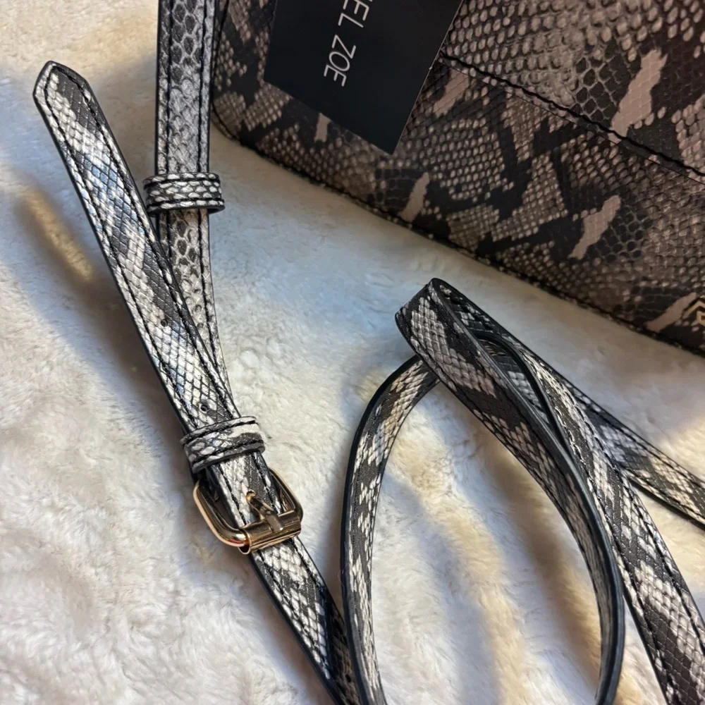NWT Rachel Zoe Bag Pixie Black Gray Snakeskin Animal Print Crossbody Gold Hardwr